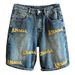 Men's Embroidered Denim Shorts Summer New Style Loose Plus Size Mid-Length Retro High Street Five Point Pants_mkmklike.com