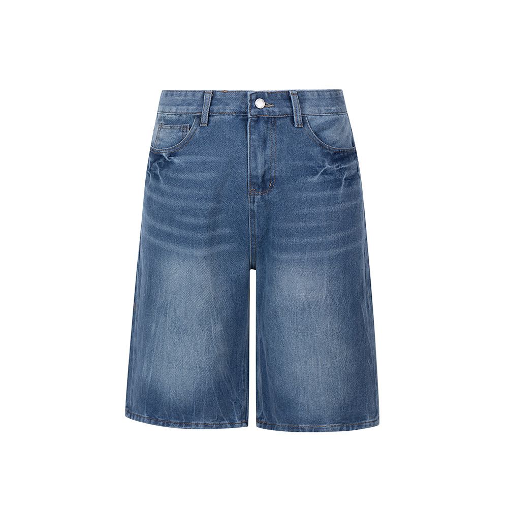 Men's Casual Lightning Print Denim Shorts - Relaxed Fit High Street Wide Leg Cropped Jeans For Streetwear_mkmklike.com