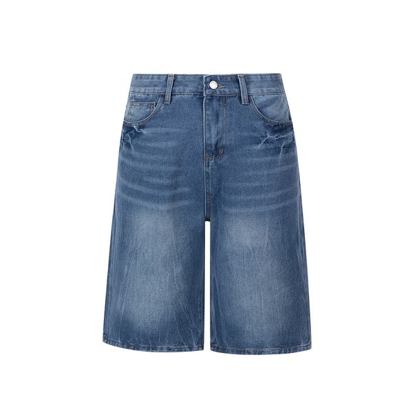 Men's Casual Lightning Print Denim Shorts - Relaxed Fit High Street Wide Leg Cropped Jeans For Streetwear_mkmklike.com