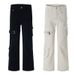 Men's White Lace-Up Flared Jeans - Cleanfit High Street Slimming Cargo Pants With Vintage Wash_mkmklike.com
