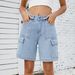 Women's Washed Denim Cargo Shorts Streetwear Mid-Length Summer Shorts Trendy Comfortable Multi-Pocket Design_mkmklike.com