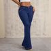 Women's Clothing Fashion All Match Slim Women's Stretchy Flared Denim Jeans - Low Rise Sexy Mid-Waist Bell Bottoms Casual Office Wear (Blue, S/M/L/XL)_mkmklike.com