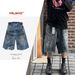 Men's Clothing Men's And Women's Spring And Summer Pleated Washed Wrinkled Dirty Dyed Denim Shorts Unisex Ripped Cat Whisker Pants_mkmklike.com