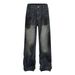 American Style National Trend Couple Full Rhinestone Starry Sky Spring Autumn Jeans Loose Wide Leg Floor-Length Pants_mkmklike.com