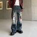 Streetwear Jeans - Vintage Graffiti Print Relaxed Straight-Leg Pants | Oversized Hip-Hop Denim With Distressed Details_mkmklike.com