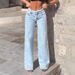 Women's High Waisted Raw Hem Flared Jeans - Loose Fit Street Style Denim Pants With Vintage Distressed Details_mkmklike.com
