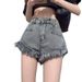 Women’s Clothing Summer New Style Small Pink Denim High Waist Hot Girl Raw Edge Loose Shorts New Style Tassel Hot Pants_mkmklike.com