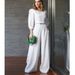 Women's clothing new fashion short long-sleeved tops high-waisted wide-leg pants two-piece set_mkmklike.com