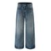 American Style Trendy Design Lightning Pattern Washed Denim Pants Men's Cleanfit Distressed Straight-Leg_mkmklike.com