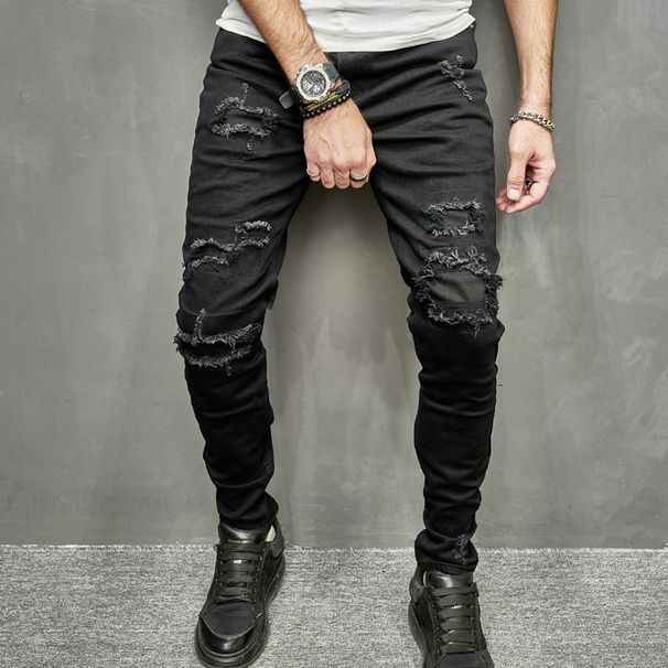 Skinny Hole Jeans For Men Vintage Pencil Pants Straight Ankle Length Trousers Washed Distressed Denims Autumn Streetwear_mkmklike.com