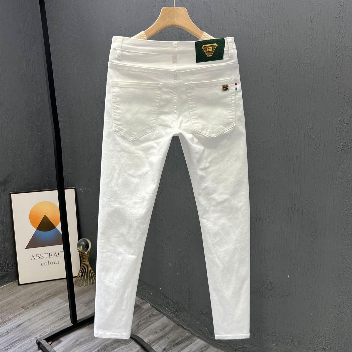 Men's Clothing High End White Pants Simple Summer Trendy Business Cotton Skinny Jeans Slim Nine Point Pants_mkmklike.com