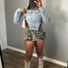 Women's Unique Design Irregular Side Cutout Short Denim Top Indigo Blue Spring/Autumn Workwear Streetwear Style Metal Buttons_mkmklike.com