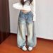 Women's Trendy Street Style Denim Jeans Relaxed Wide Leg Floor Length Design Whisker Stripes Spring Autumn_mkmklike.com