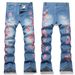 In-stock Vintage European And American Style Men's New Slim-fit Flared Denim Pants With Plum Blossom Embroidery_mkmklike.com