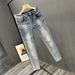 New Washed Blue Ripped Jeans Men's Autumn Personalized Scratched Slim-fitting Small Feet High Versatile Trousers_mkmklike.com