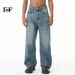 EF JEANS | 2024 New American High Street Washed Pattern Mid-fold Line Trend Loose Wide-leg Jeans Men_mkmklike.com