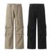 Washed Workwear Straight-Leg Men's Design Sense Knee Pleats Loose Wide-Leg Casual Pants Vibe Trendy Jeans_mkmklike.com