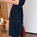 ELLE Korean Retro Artistic Vest Summer New Women Slim Fit Elegant Tie Waist Denim Long Dress_mkmklike.com