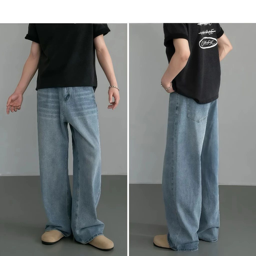 Men’s Washed Wide-Leg Jeans – Retro Distressed Loose Straight Pants (Black Gray/Light Blue/Retro Blue/Nostalgic Blue, S-3XL)_mkmklike.com