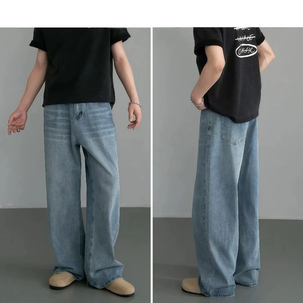 Men’s Washed Wide-Leg Jeans – Retro Distressed Loose Straight Pants (Black Gray/Light Blue/Retro Blue/Nostalgic Blue, S-3XL)_mkmklike.com