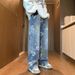 Men's American Style Vibe Printed Jeans Trendy Hip Hop Wide Leg Pants Mid Waist Cotton Spring Autumn Cool Stylish Couple Jeans_mkmklike.com