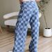 Women's High-Waisted Wide-Leg Checkered Print Casual Pants Loose Fit Autumn Fashion European American Style Jeans_mkmklike.com