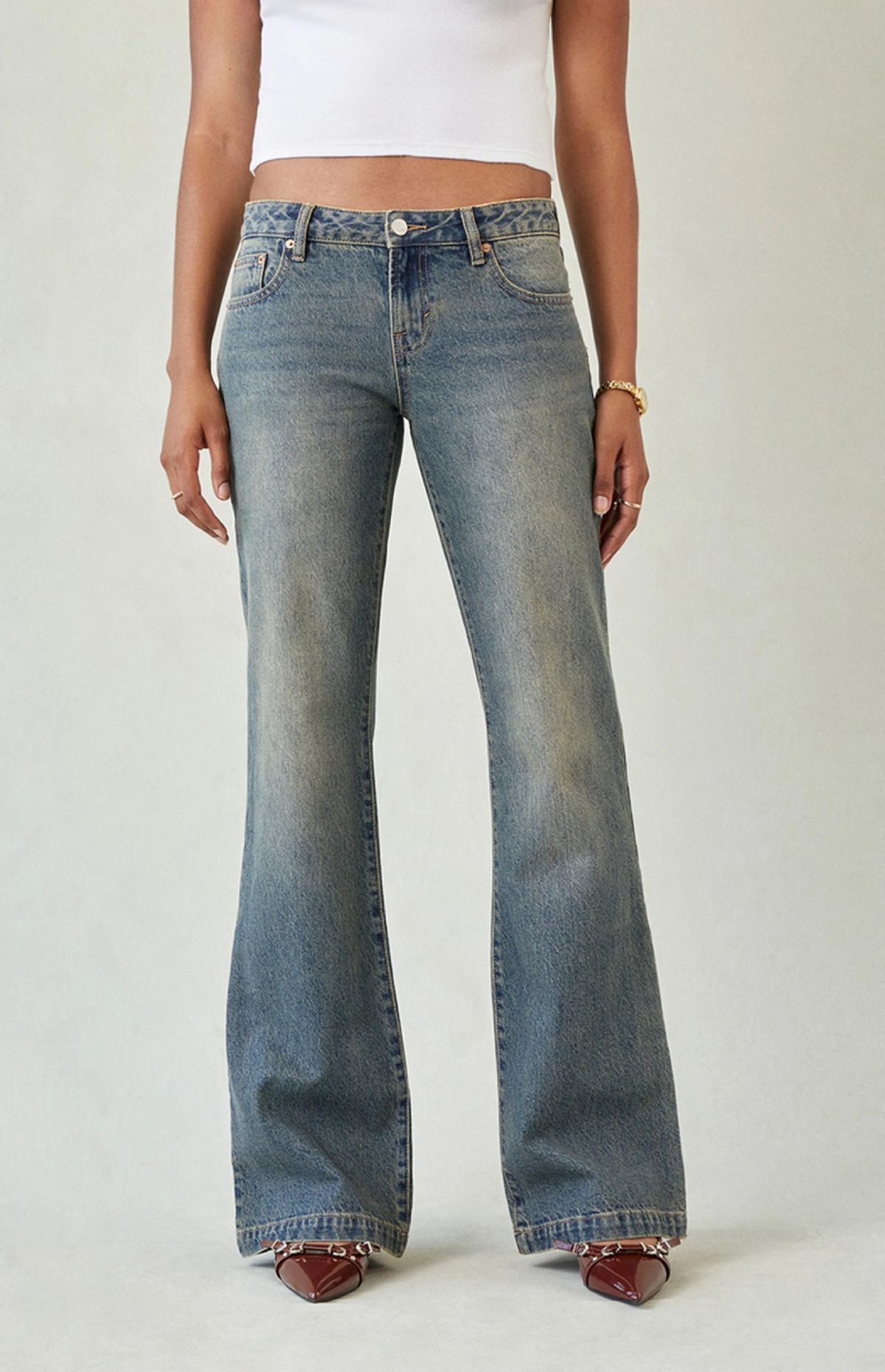 Retro Washed Y2K Low-Rise Bootcut Jeans For Women – Vintage-Inspired Casual Denim Pants With Stretch Comfort_mkmklike.com