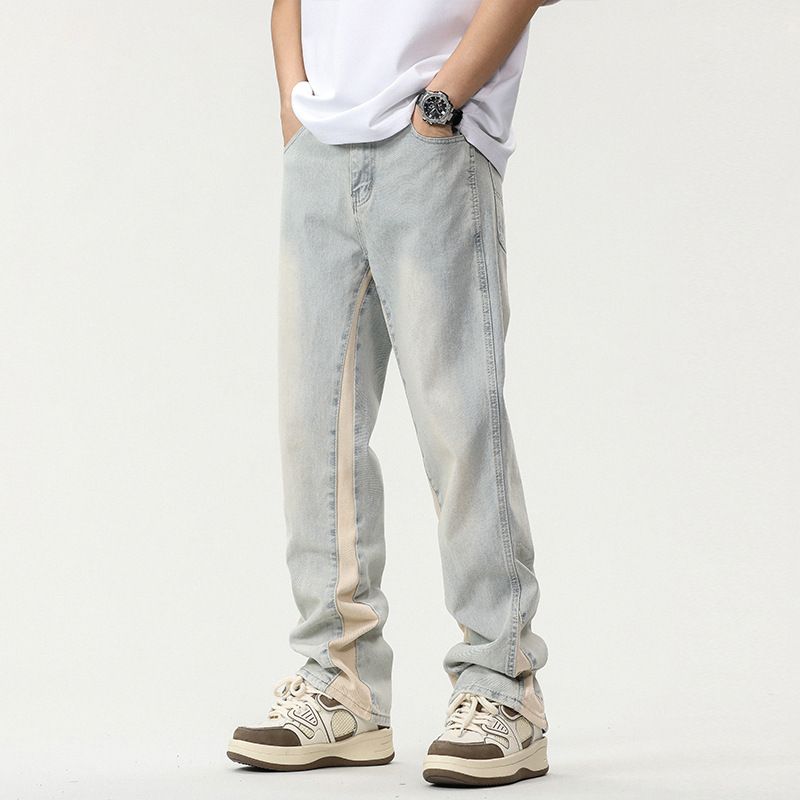 Nordmann Patchwork Vintage Jeans Men Autumn Winter Trendy Straight Loose Slimming Long European American Style High Street Casual_mkmklike.com