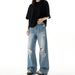 Men's Washed Ripped Jeans Straight Leg Loose Fit Wide Leg American High Street Style Trendy Versatile Cool Long Pants Summer_mkmklike.com