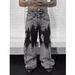 Men’s Washed Grey Wide-Leg Jeans – Vintage Faded Denim Pants, High Waist Loose Fit, Long Hem For Retro Street Style_mkmklike.com