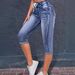 Women’S Distressed Stretch Capri Jeans – Streetwear Style With Drawstring Waist & Ripped Details_mkmklike.com