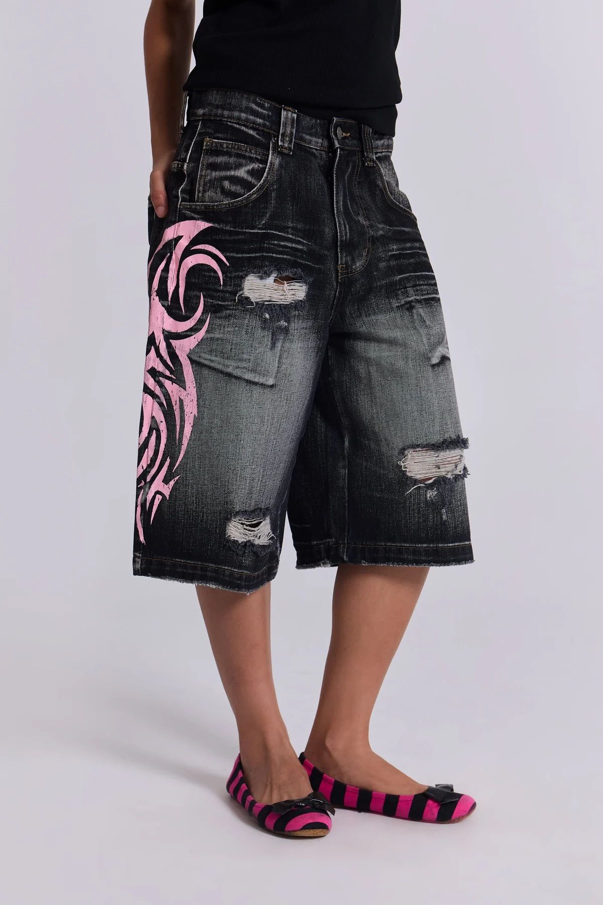Jade London Trendy Brand American Retro Graphic Print Washed Denim Jeans Hot Girls Wide Leg Trousers Women's Clothing_mkmklike.com