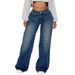Women's Clothing Retro Blue Women's Jeans Loose Casual Straight Leg Wide Leg Trousers Spring Summer Fashion_mkmklike.com