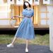 Denim 2025 Women's Summer New Korean Version Waist Cinching Slimming Temperament A-Line Shirt Dress_mkmklike.com