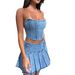 summer tube top denim suit sleeveless hot girl sexy exposed navel high waist slit skirt new SU3289_mkmklike.com
