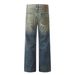 Post-apocalyptic Style Ripped Distressed Jeans Trendy Punk Frayed Washed Gradient Vintage Dirty Straight Long Pants For_mkmklike.com