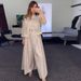 Women's Clothing solid color mesh splicing jacket casual wide leg trousers suit for women_mkmklike.com