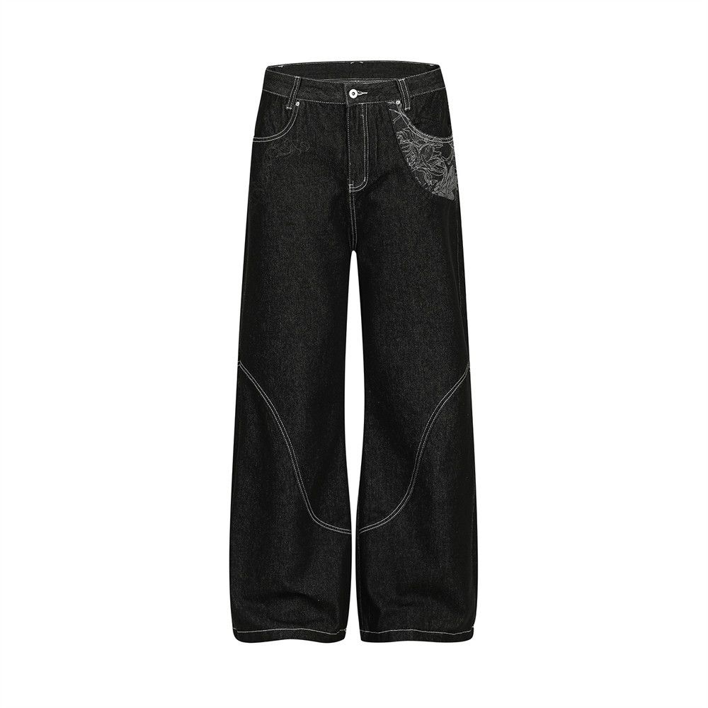 Vibe Trendy Brand Design Wide-Leg Jeans Men's High Street Fashion Three-Dimensional Deconstructed Personality Pocket_mkmklike.com