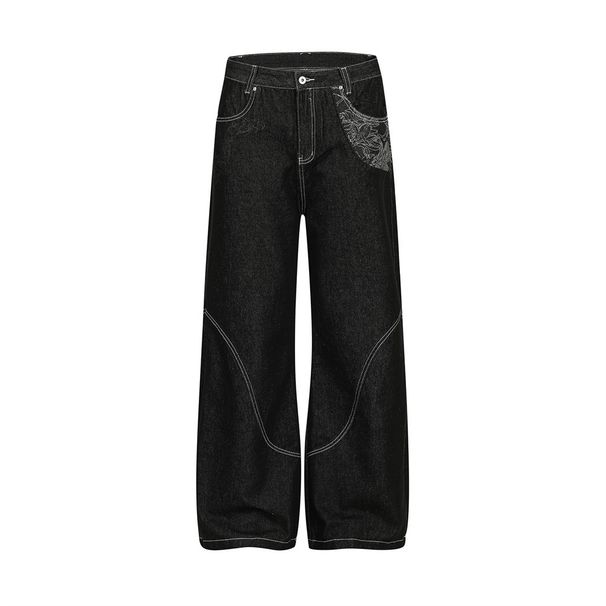 Vibe Trendy Brand Design Wide-Leg Jeans Men's High Street Fashion Three-Dimensional Deconstructed Personality Pocket_mkmklike.com