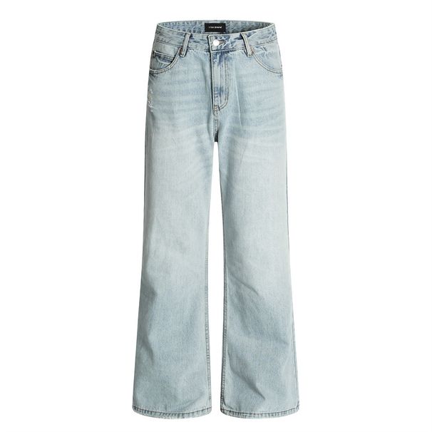 Light Washed Denim Flared Pants Street Style Punk Men's Basic Loose Wide-Leg Trousers Gradient Vintage Versatile_mkmklike.com