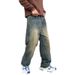 Men's Retro Washed Distressed Straight Leg Jeans - Vintage Style Comfort Fit Denim Pants For Casual Wear_mkmklike.com