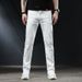 High End White Straight Leg Loose Fitting Long Trousers for Men Casual Stretchy Denim Perfect for Spring And Summer_mkmklike.com