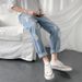 Summer Nine-point Jeans Men's Personality Scraped Loose Korean Version Ripped Summer Elastic Waist Beggar Pants_mkmklike.com