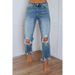 Women's Skinny Cropped Jeans Ripped Spring New Style Fashion High Waist Straight Leg Jeans_mkmklike.com
