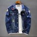 Men's Plus-Size Denim Jacket - Streetwear Blue Cotton Overshirt With Badge Details & Adjustable Fit (M-5XL)_mkmklike.com