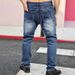 Men's Slim Fit Stretchy Jeans European American Style Patchwork Pleats Trendy High Street Straight Leg Long Pants Y1Y2_mkmklike.com