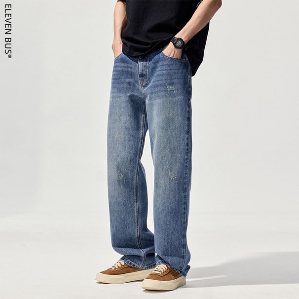 Men's Loose Fit High Street Straight Leg Jeans - Vintage Washed Denim Pants For Casual Streetwear_mkmklike.com