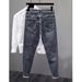 Men's Distressed Denim Jeans – Stone-Washed Slim Fit With Medium Stretch | Vintage Blue-Grey Straight Leg Streetwear Pants (M-3XL)_mkmklike.com