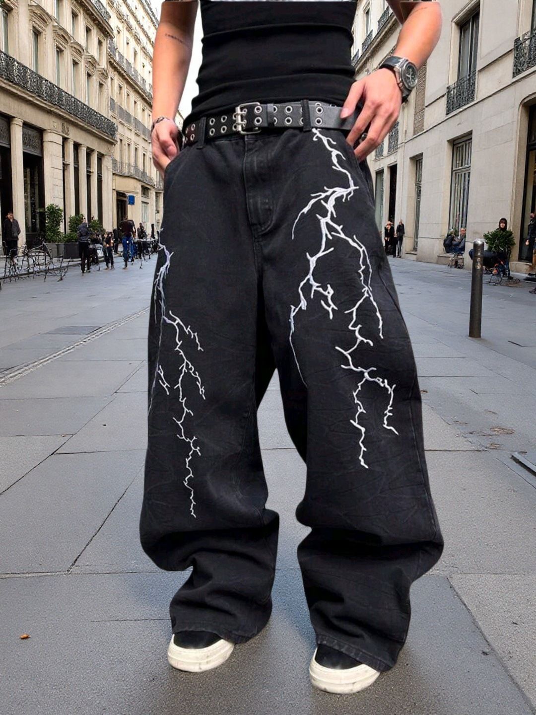 "Men's Vintage Washed Flared Jeans – Distressed Denim Pants With Retro Print, 70s-Inspired Bell Bottoms, Comfortable Cotton Blend_mkmklike.com