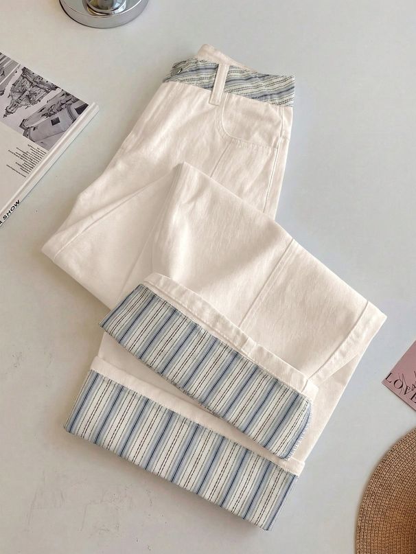 Women's Striped Straight Leg Jeans Long Pants Denim Jeans Relaxed Everyday Wear Versatile Comfortable Feshion Trend_mkmklike.com